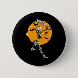 Softball Skeleton Halloween Women Girls Softball H Button