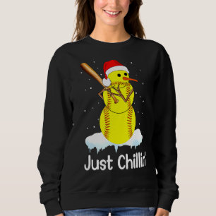 Softball Snowman Just Chillin' Christmas Softball Sweatshirt