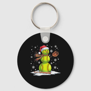 Softball Snowman Softball Player Santa Hat Christm Keychain