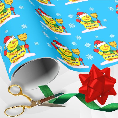 Softball Snowman Softball Wrapping Paper with NAME