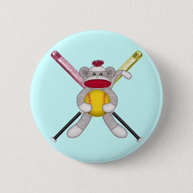 Softball Sock Monkey Button (Front)