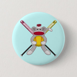 Softball Sock Monkey Button