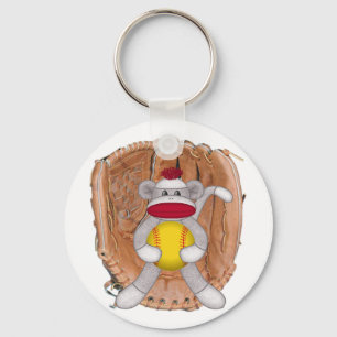 Softball Sock Monkey Keychain