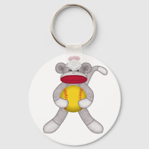 Softball Sock Monkey Keychain