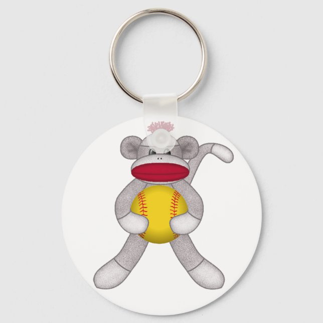 Softball Sock Monkey Keychain (Front)