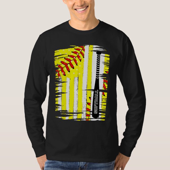 Softball Softball Player US Flag Themed Sport Coac T-Shirt (Front)