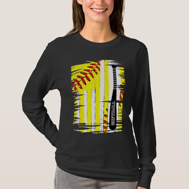 Softball Softball Player US Flag Themed Sport Coac T-Shirt (Front)