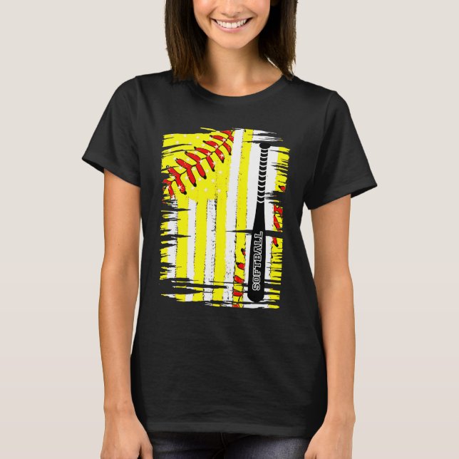 Softball Softball Player US Flag Themed Sport Coac T-Shirt (Front)
