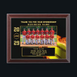 Softball Sponsor Gift – Custom Team Photo & Text Award Plaque<br><div class="desc">Celebrate team sponsorship with a bold and personalized display! This design features a dynamic flaming softball on a sleek black background, creating a high-energy feel that highlights your team photo. The text “THANK YOU FOR YOUR SPONSORSHIP” appears above the image, with space to customize the business name, team name, logo,...</div>