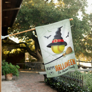 Softball Sports Happy Halloween Personalized Name House Flag