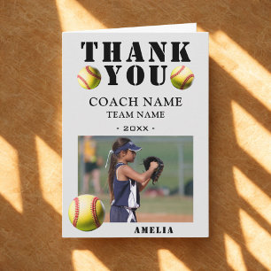 Softball Sports Photo Coach  Letterpress Thank You Card