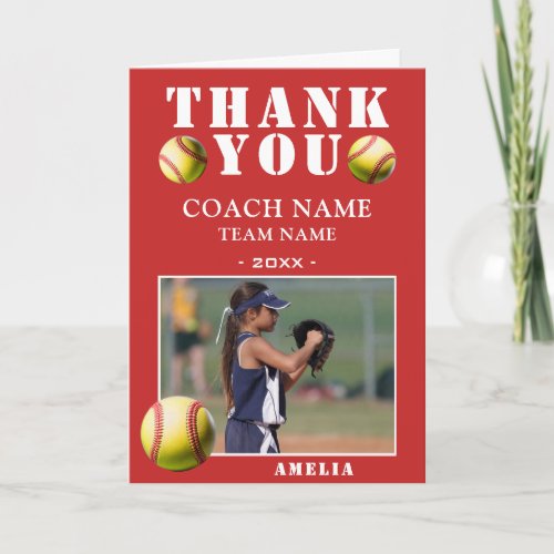 Softball Sports Photo Coach Thank You Card