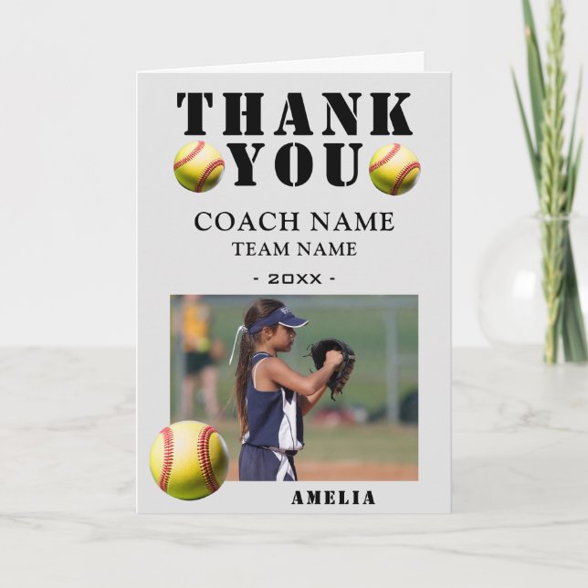 Softball Sports Photo Coach  Thank You Card (Front)