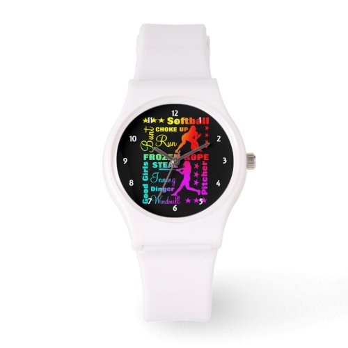 Softball Sports Terms Rainbow Cool Typography Watch
