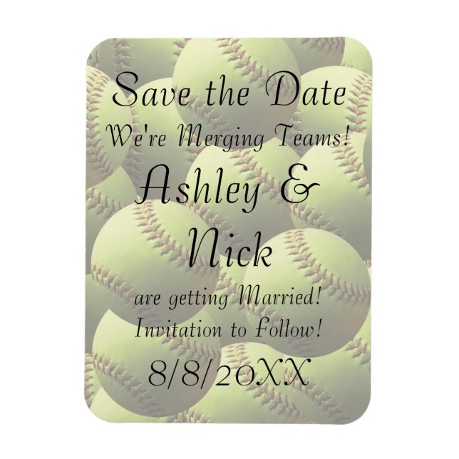Softball Sports Wedding Descriptive Save the Date! Magnet (Vertical)