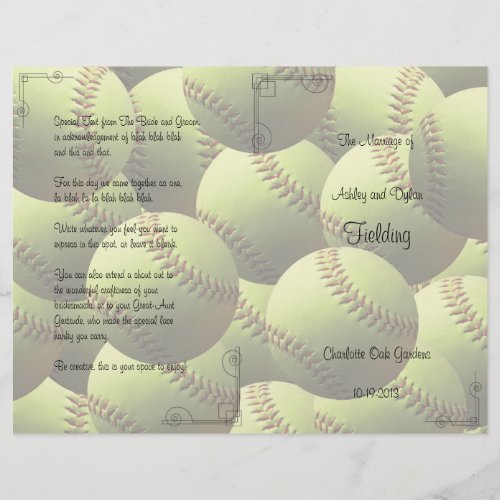 Softball Sports Wedding Theme Wedding Program