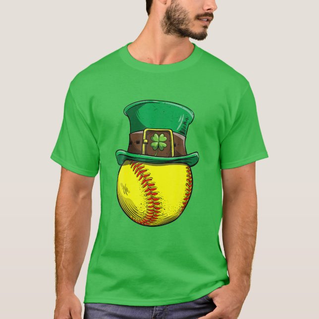Softball St Patricks Day Ball Leprechaun Hat Catch T-Shirt (Front)