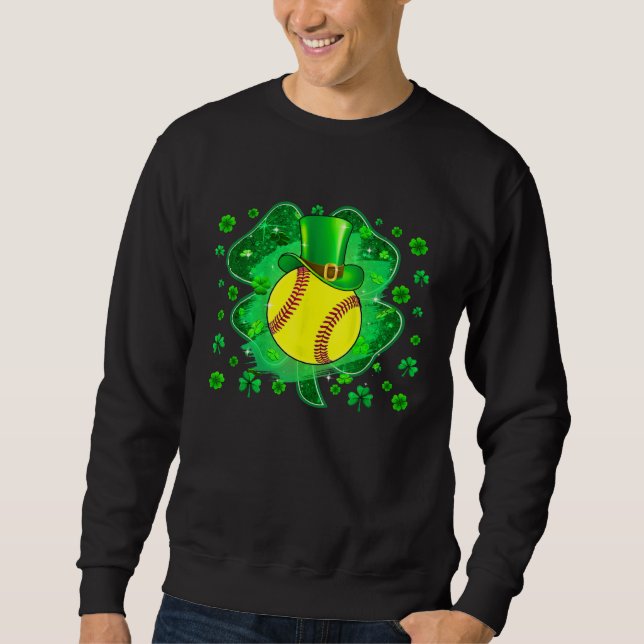 Softball St Patricks Day Leprechaun Shamrock Boys  Sweatshirt (Front)