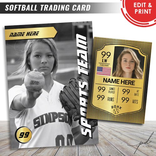 Softball Stats Shield Card Softball Trading Card