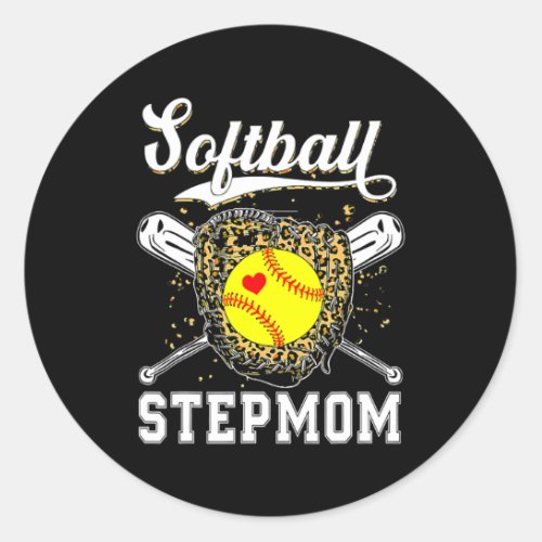 Softball Stepmom Leopard Game Day Softball Mother Classic Round Sticker