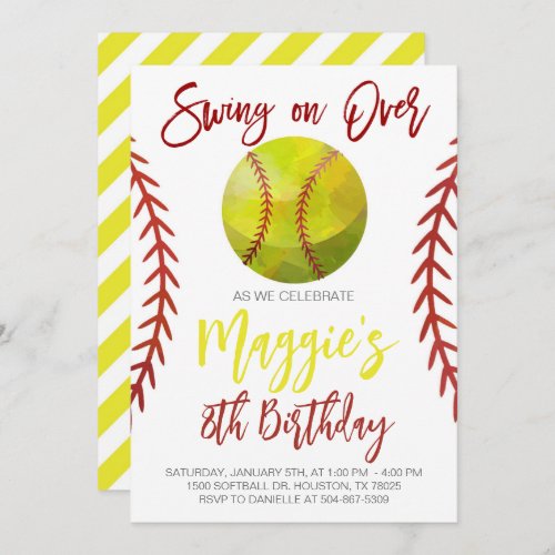 Softball Swing on Over Birthday Invitation