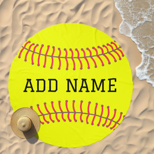 Softball Team - Athlete Name - bright yellow Beach Towel