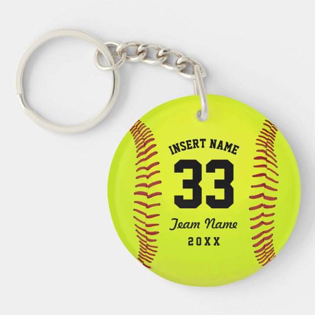 Softball Team Black Text Custom Keychain (Front)
