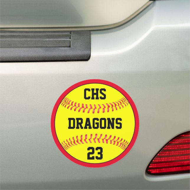Softball Team Custom Letters, Name & Player Number Car Magnet (In Situ)