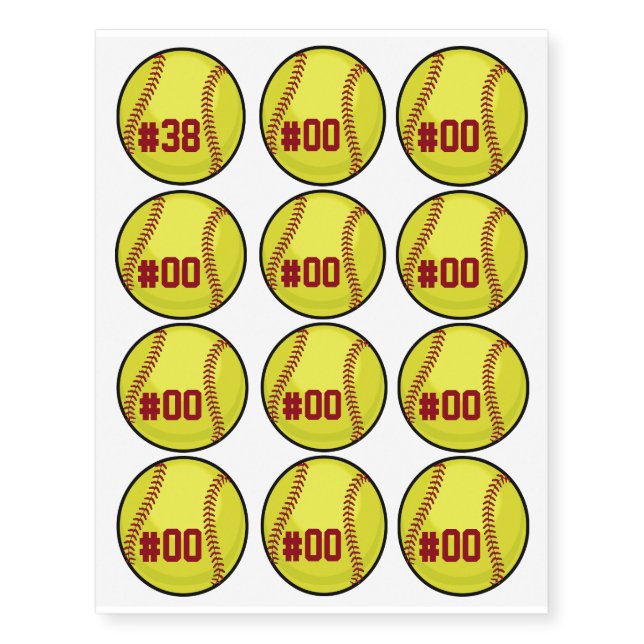 Softball Team Customized Player Numbers Temporary Tattoos (Front)