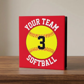 Softball Team Name and Color Player Name & Number 3 Ring Binder