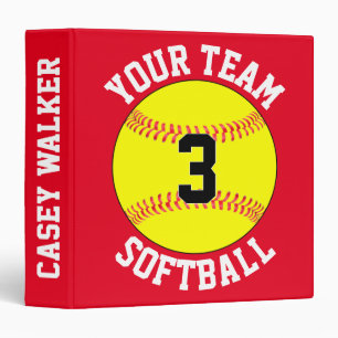 Softball Team Name and Color Player Name & Number 3 Ring Binder