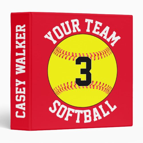 Softball Team Name and Color Player Name  Number 3 Ring Binder