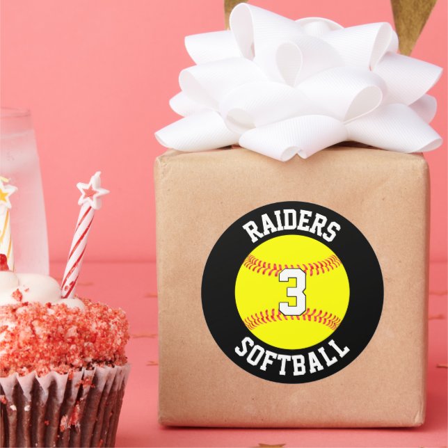 Softball Team Name and Player Number Personalized Classic Round Sticker (Party)