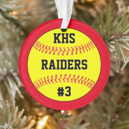 Softball Team Name School Letters  Player Number Ornament