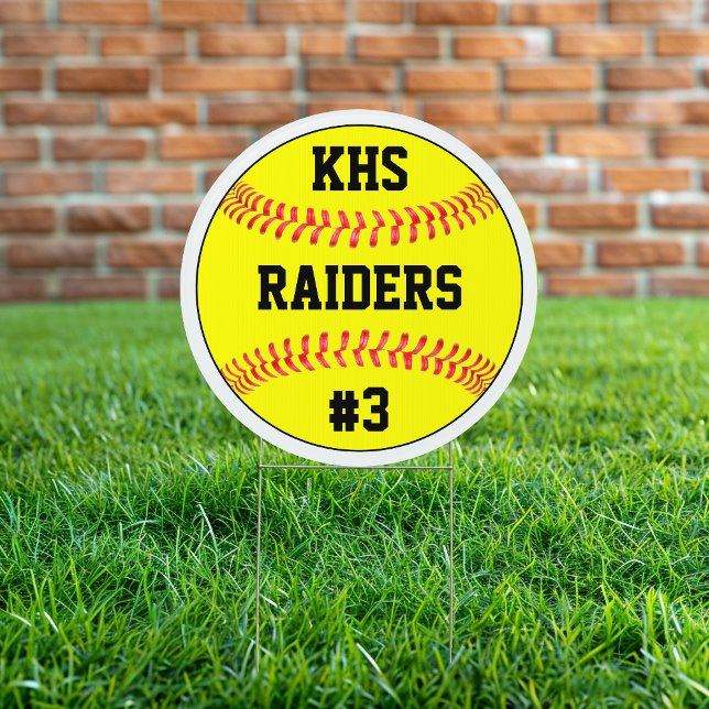 Softball Team Name, School Letters & Player Number Sign (Softball team yard signs with custom team name, school letters and player jersey number.)