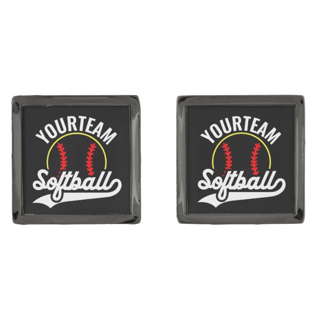 Softball Team Player ADD NAME Personalized League Cufflinks (Front)