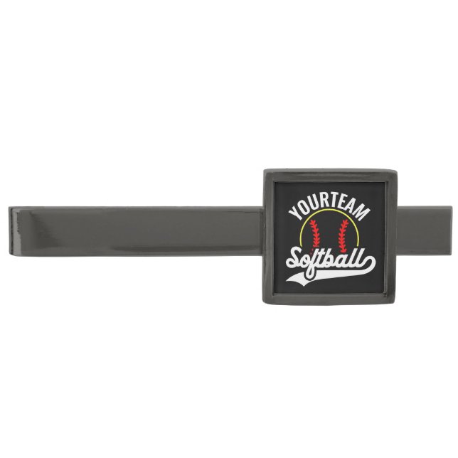 Softball Team Player ADD NAME Personalized League Gunmetal Finish Tie Bar (Front)