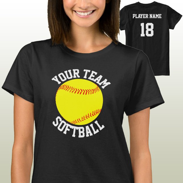 Softball Team, Player and Jersey Number T-shirt (Fastpitch softball team shirts with custom team name, player name and jersey number.)