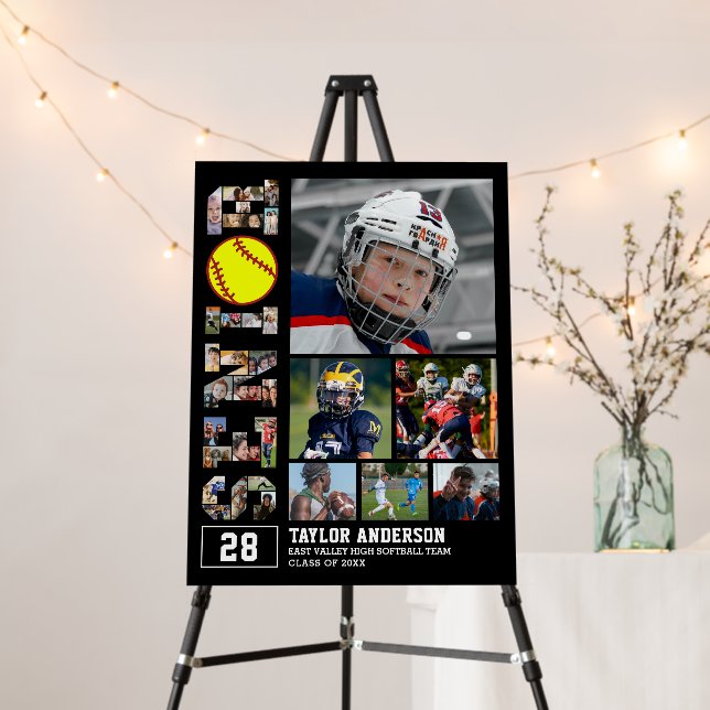 Softball Team Senior Graduation Photo Collage Foam Board (In Situ (Stand))