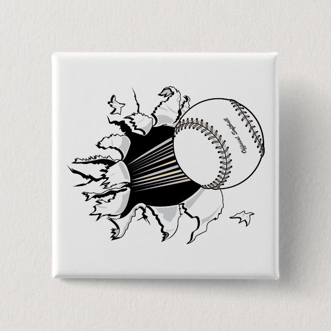 softball tearing through fast ball graphic button (Front)
