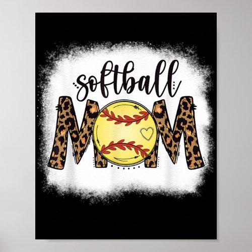 Softball Tee Mom With Leopard Women Softball  Poster