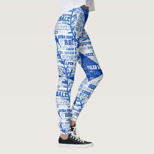 Softball Terms Blue and White 1 Leggings