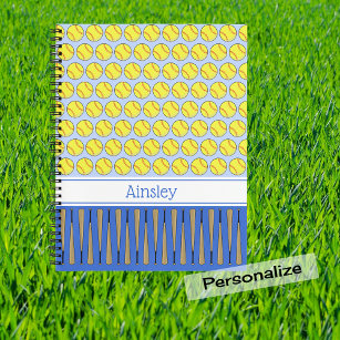 Softball themed pattern custom name notebook