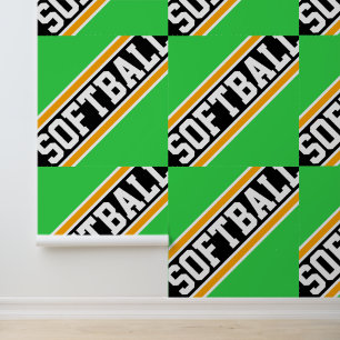 SOFTBALL Tiled Bright Green Orange Black Stripes Wallpaper