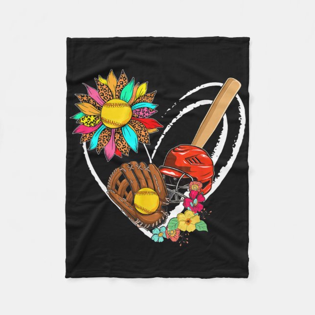 Softball Tools Sunflower Cute Heart Shape Floral F Fleece Blanket (Front)