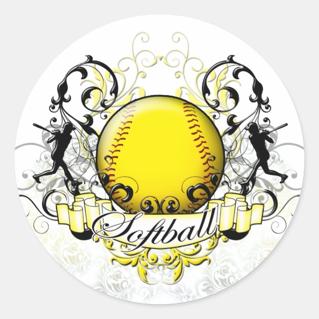 Softball Tribal Classic Round Sticker (Front)