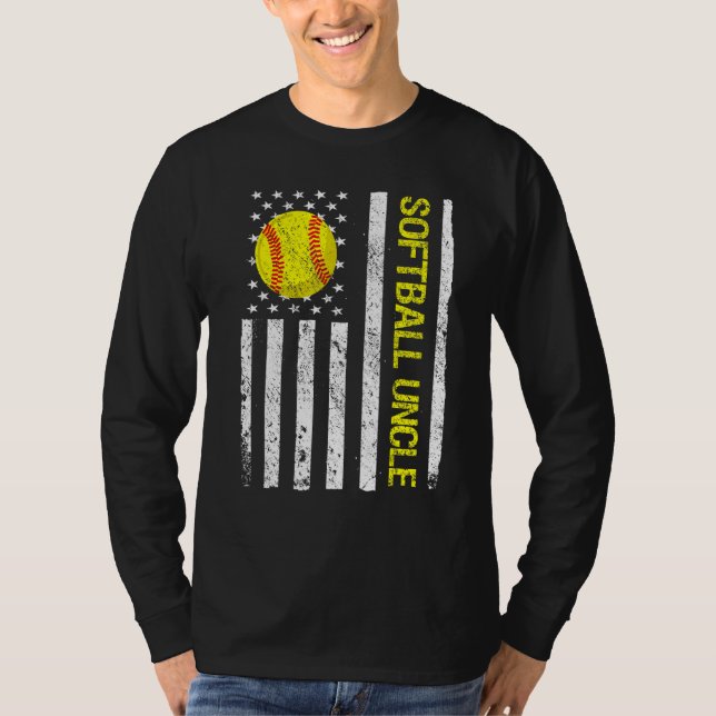 Softball Uncle American USA Flag T-Shirt (Front)