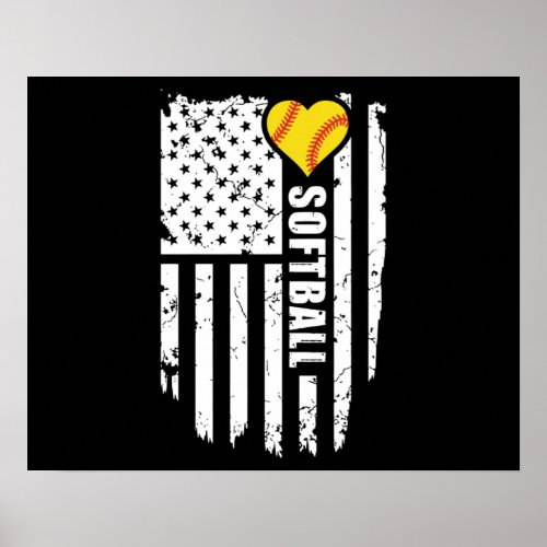 Softball US Flag Poster