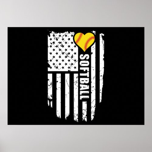 Softball US Flag Poster