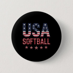 Softball Usa American Flag Women Men Patriotic Sof Button
